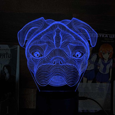 Акриловий 3D світильник-нічник Мопс