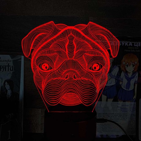 Акриловий 3D світильник-нічник Мопс