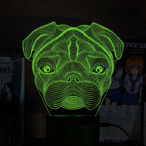 Акриловий 3D світильник-нічник Мопс