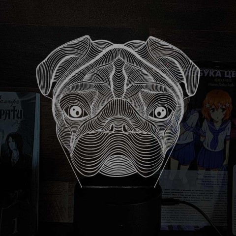 Акриловий 3D світильник-нічник Мопс