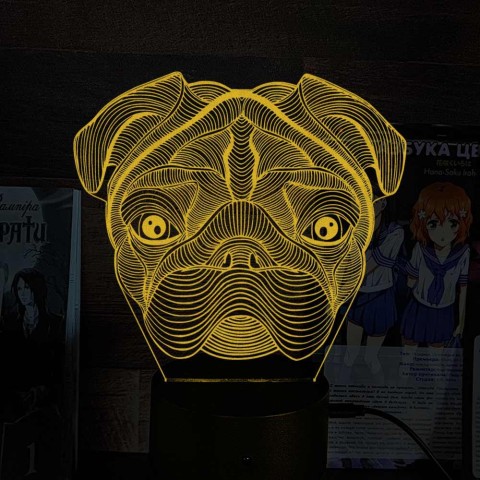 Акриловий 3D світильник-нічник Мопс