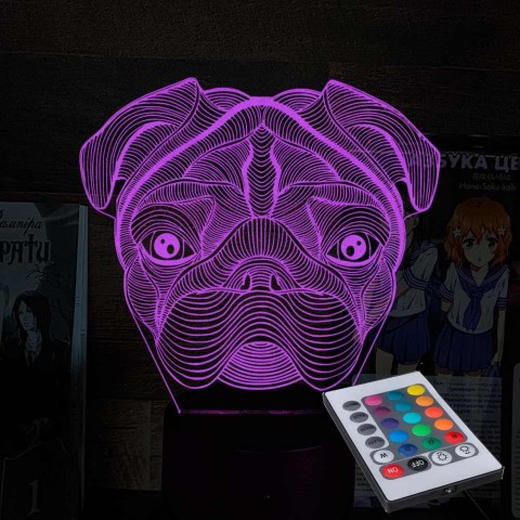 Акриловий 3D світильник-нічник Мопс