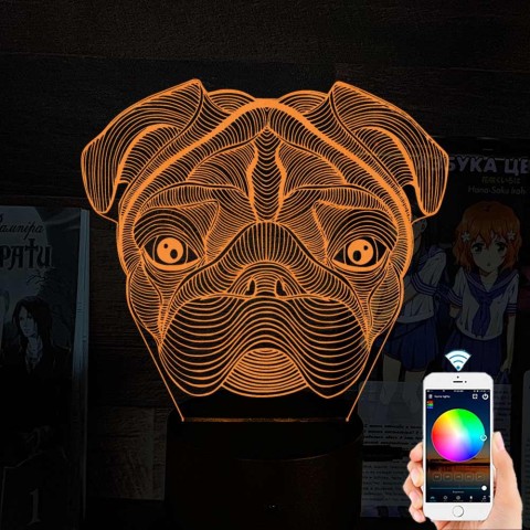 Акриловий 3D світильник-нічник Мопс