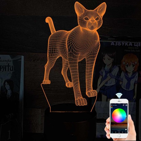 Акриловий 3D світильник-ночлена кішка