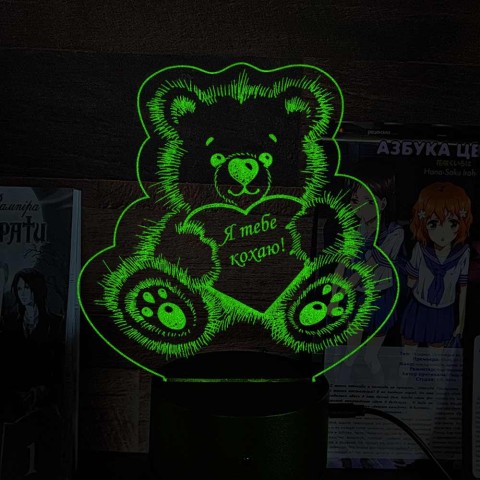 Акриловий 3D світильник-нічник ведмідь із серцем 2