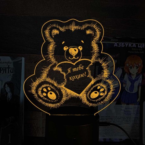 Акриловий 3D світильник-нічник ведмідь із серцем 2