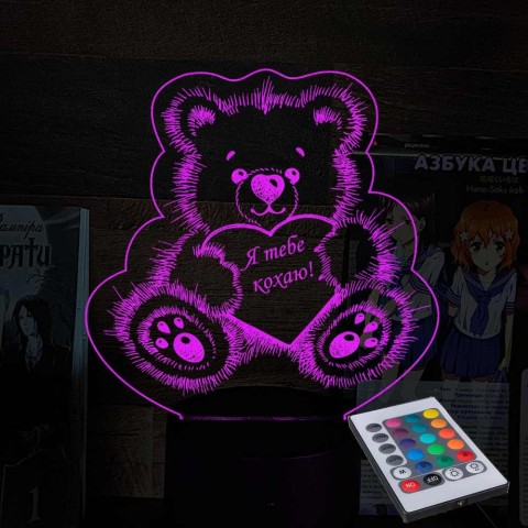 Акриловий 3D світильник-нічник ведмідь із серцем 2