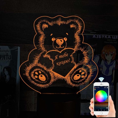 Акриловий 3D світильник-нічник ведмідь із серцем 2