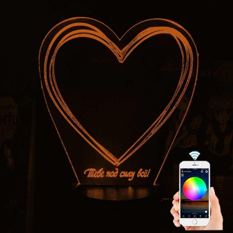 Акриловый 3D светильник-ночник сердце
