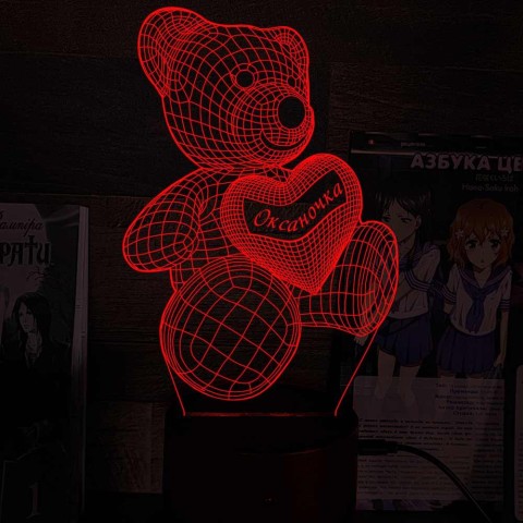 Акриловий 3D світильник-нічник ведмідь із серцем 3