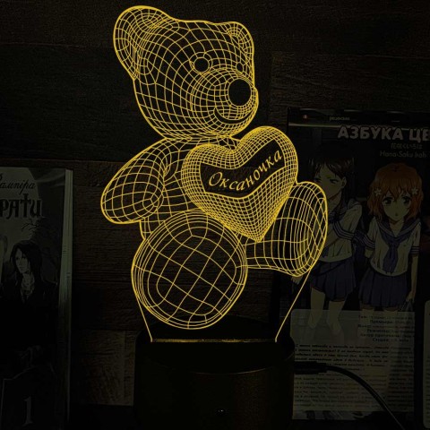 Акриловий 3D світильник-нічник ведмідь із серцем 3