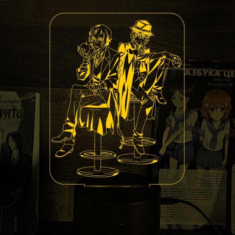 Акриловий 3D світильник-нічник Дазай и Чуя "Великий з Бродячих Псів"