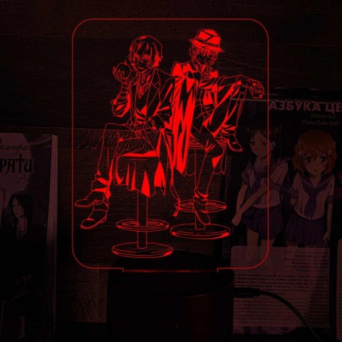 Акриловий 3D світильник-нічник Дазай и Чуя "Великий з Бродячих Псів"