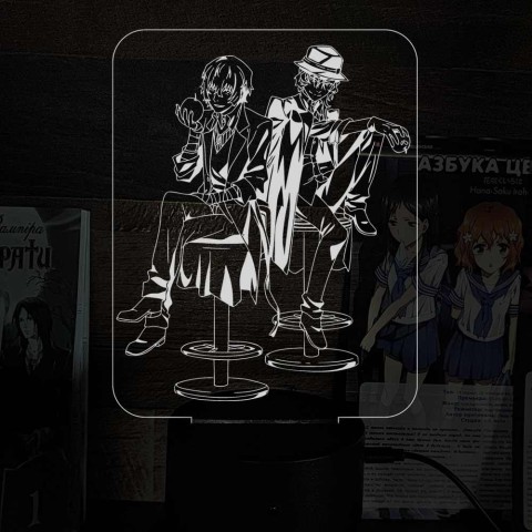 Акриловий 3D світильник-нічник Дазай и Чуя "Великий з Бродячих Псів"