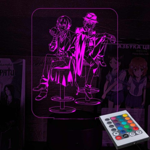 Акриловий 3D світильник-нічник Дазай и Чуя "Великий з Бродячих Псів"