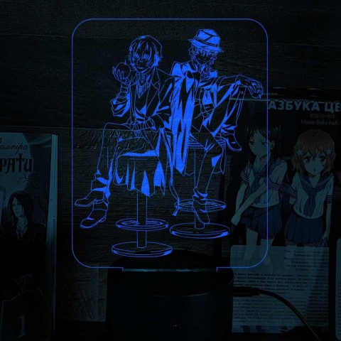 Акриловий 3D світильник-нічник Дазай и Чуя "Великий з Бродячих Псів"