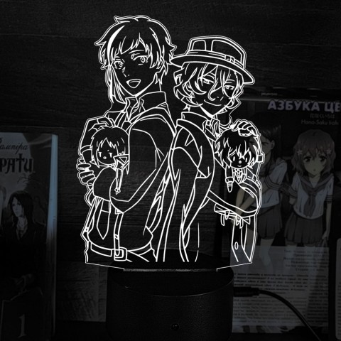 Акриловий 3D світильник-нічник Дазай и Чуя "Великий з Бродячих Псів" 