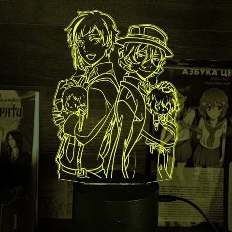 Акриловий 3D світильник-нічник Дазай и Чуя "Великий з Бродячих Псів" 