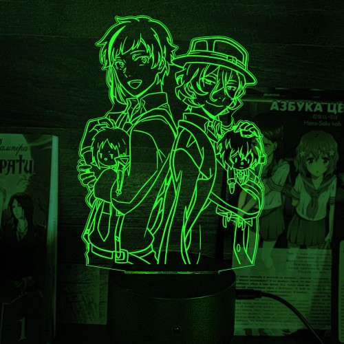 Акриловий 3D світильник-нічник Дазай и Чуя "Великий з Бродячих Псів" 