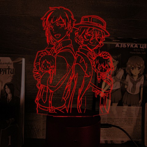 Акриловий 3D світильник-нічник Дазай и Чуя "Великий з Бродячих Псів" 