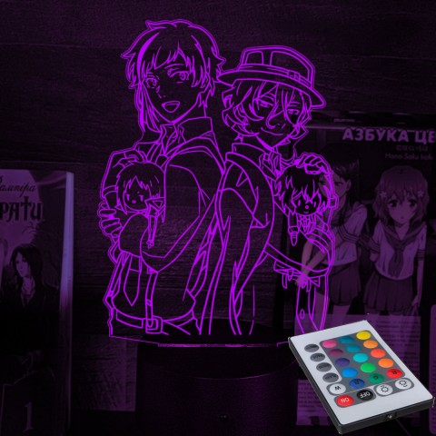 Акриловий 3D світильник-нічник Дазай и Чуя "Великий з Бродячих Псів" 