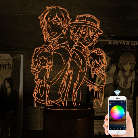 Акриловий 3D світильник-нічник Дазай и Чуя "Великий з Бродячих Псів" 