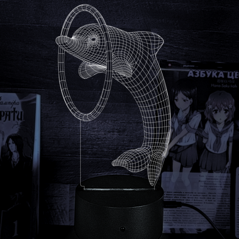 Акриловий 3D світильник-нічник дельфін