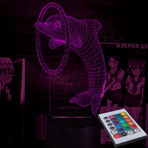 Акриловий 3D світильник-нічник дельфін