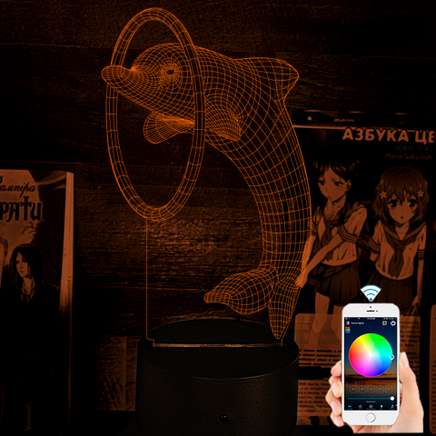 Акриловий 3D світильник-нічник дельфін