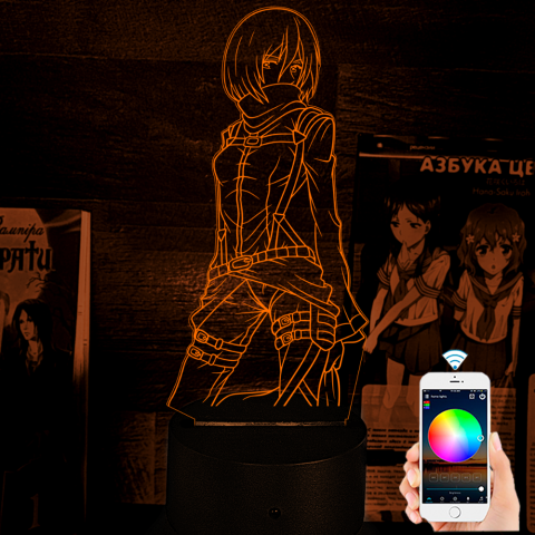 Акриловий 3D світильник-нічник Мікаса Акерман Атака Титанів