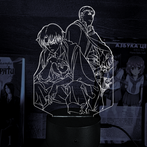 Акриловий 3D світильник-ночник Леві Аккерман та Ервін Сміт із «Атаки титанів»