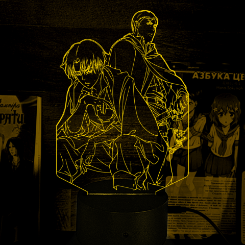 Акриловий 3D світильник-ночник Леві Аккерман та Ервін Сміт із «Атаки титанів»
