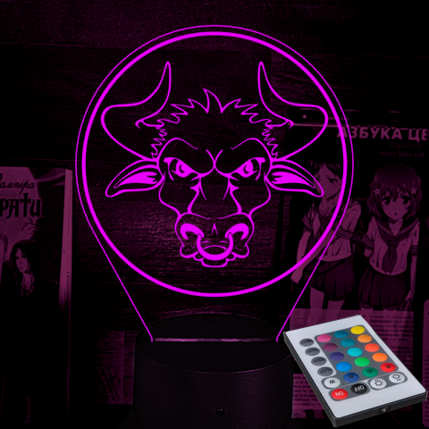 Акриловий 3D світильник-нічник бик
