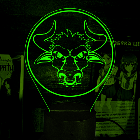 Акриловий 3D світильник-нічник бик