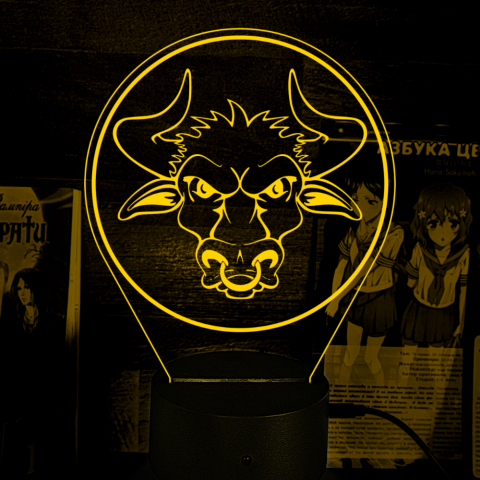 Акриловий 3D світильник-нічник бик
