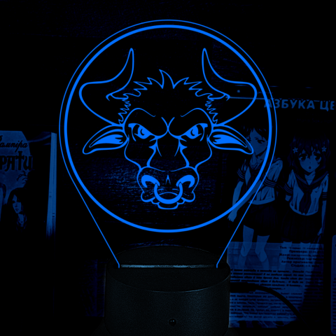 Акриловий 3D світильник-нічник бик