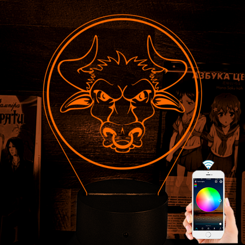 Акриловий 3D світильник-нічник бик