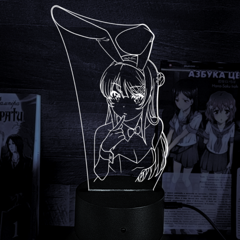 Акриловий 3D світильник-ночник Маї Сакурадзима Цей дурний свин не розуміє мрію дівчинки-зайчика!