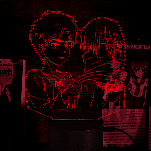 Акриловий 3D світильник-нічник Мікаса Акерман та Ерен Йегер Атака Титанів