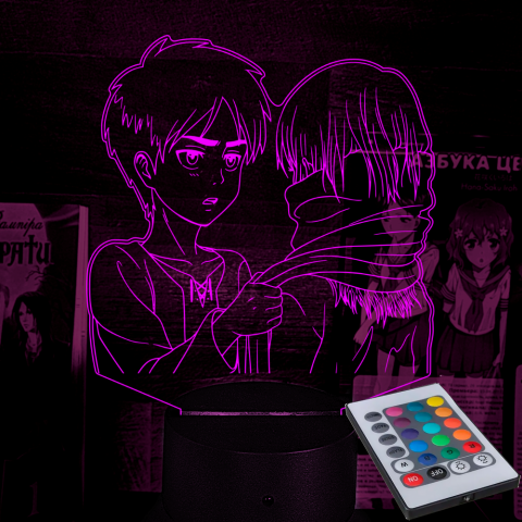 Акриловий 3D світильник-нічник Мікаса Акерман та Ерен Йегер Атака Титанів