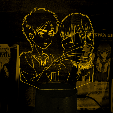 Акриловий 3D світильник-нічник Мікаса Акерман та Ерен Йегер Атака Титанів