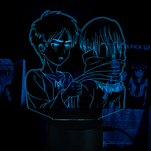 Акриловий 3D світильник-нічник Мікаса Акерман та Ерен Йегер Атака Титанів