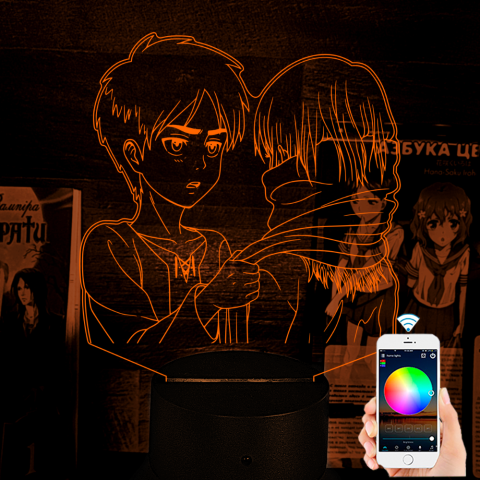 Акриловий 3D світильник-нічник Мікаса Акерман та Ерен Йегер Атака Титанів