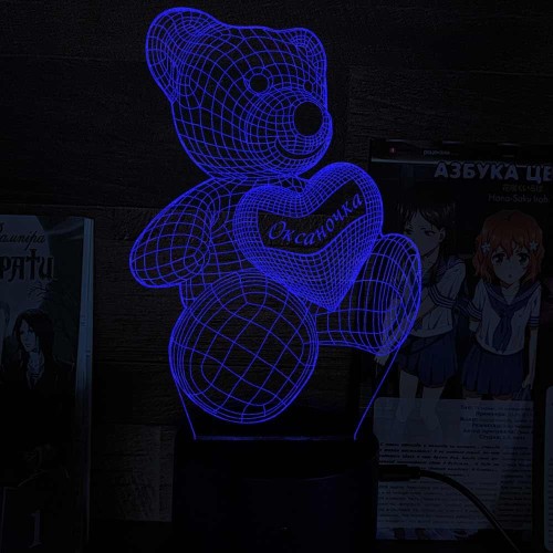 Акриловий 3D світильник-нічник ведмідь із серцем 3