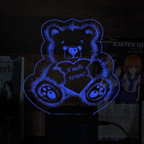 Акриловий 3D світильник-нічник ведмідь із серцем 2