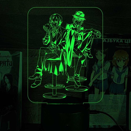 Акриловий 3D світильник-нічник Дазай и Чуя "Великий з Бродячих Псів"