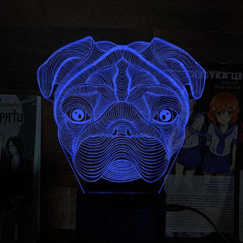 Акриловий 3D світильник-нічник Мопс