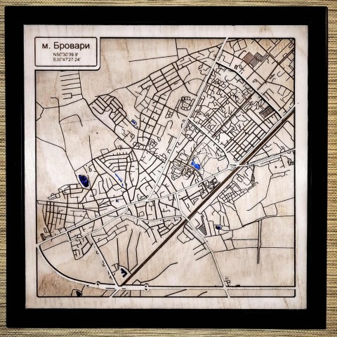 Інтер'єрна декоративна схема-карта будь-якого міста на стіну із фанери