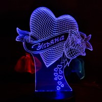 Акриловый 3D светильник-ночник сердце с именем