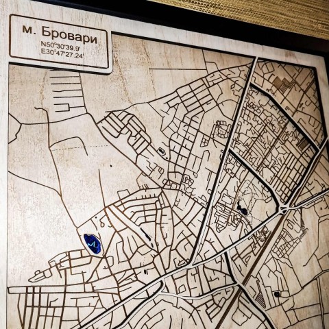 Інтер'єрна декоративна схема-карта будь-якого міста на стіну із фанери